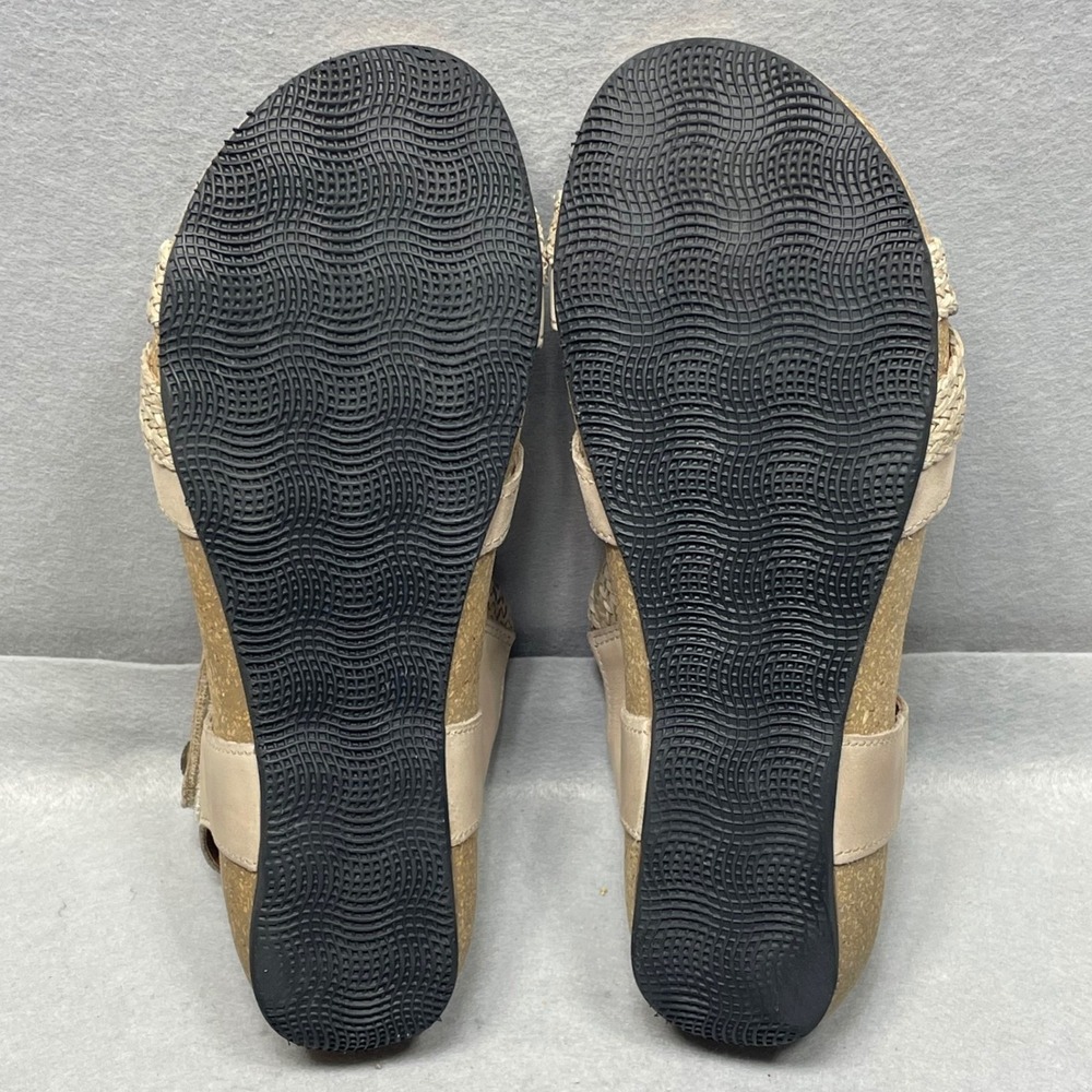 Taos Braided Leather Strappy Sandals Womens 8-8.5 Beige Comfort Cork Spain - Picture 11 of 11